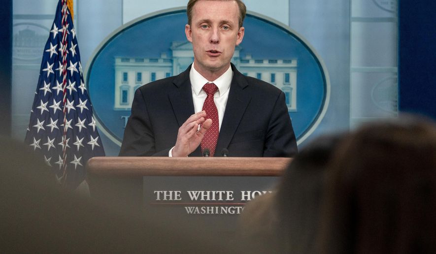White House national security adviser Jake Sullivan speaks speaks at a press briefing at the White House in Washington, Monday, April 4, 2022. (AP Photo/Andrew Harnik)