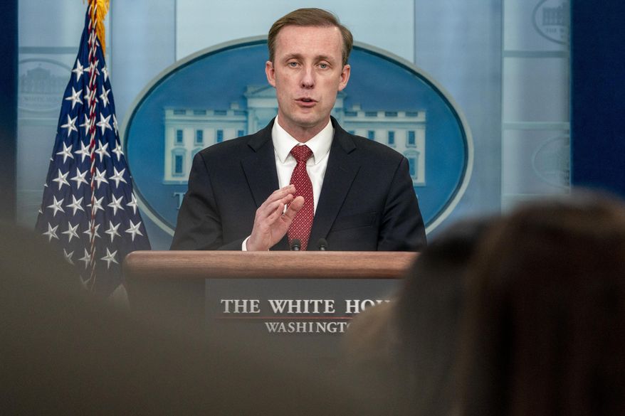 White House national security adviser Jake Sullivan speaks speaks at a press briefing at the White House in Washington, Monday, April 4, 2022. (AP Photo/Andrew Harnik)