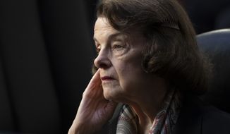 Sen. Dianne Feinstein, D-Calif., listens as the Senate Judiciary Committee begins debate on Ketanji Brown Jackson&#39;s nomination for the Supreme Court, on Capitol Hill in Washington, Monday, April 4, 2022. Democrats are aiming to confirm her by the end of the week as the first Black woman on the court but Republicans are likely to try to drag out the process. (AP Photo/J. Scott Applewhite)