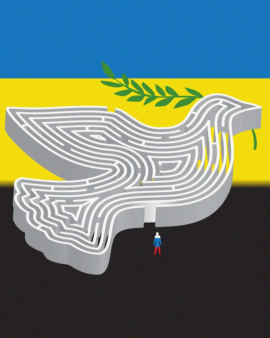 Ukraine and Russia peace illustration by Linas Garsys / The Washington Times