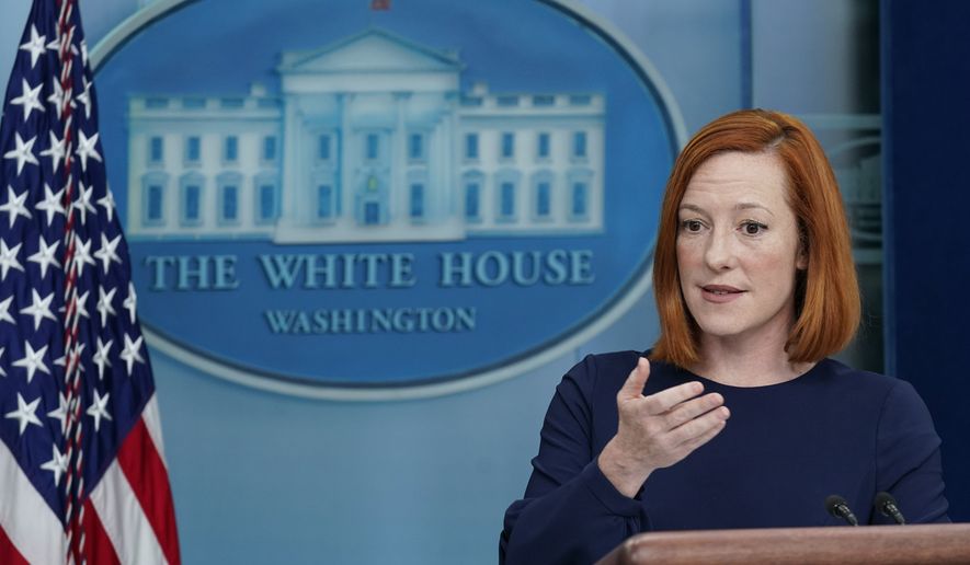 White House press secretary Jen Psaki speaks during the daily briefing at the White House in Washington, Wednesday, April 6, 2022. (AP Photo/Susan Walsh)