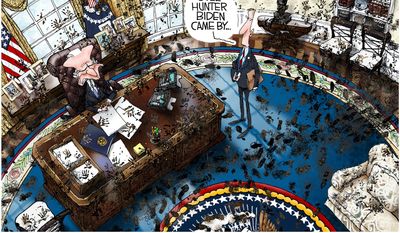 I see Hunter Biden came by ... (Illustration by Michael Ramirez for Creators Syndicate)