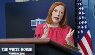 White House press secretary Jen Psaki speaks during the daily briefing at the White House in Washington, Thursday, April 7, 2022. (AP Photo/Susan Walsh)