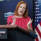 White House press secretary Jen Psaki speaks during the daily briefing at the White House in Washington, Thursday, April 7, 2022. (AP Photo/Susan Walsh)
