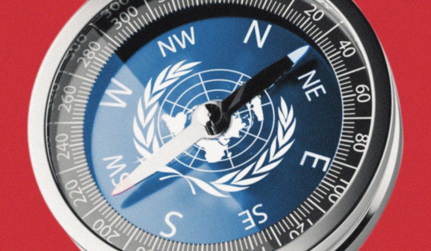 United Nations and NATO security compass Illustration by Linas Garsys/The Washington Times