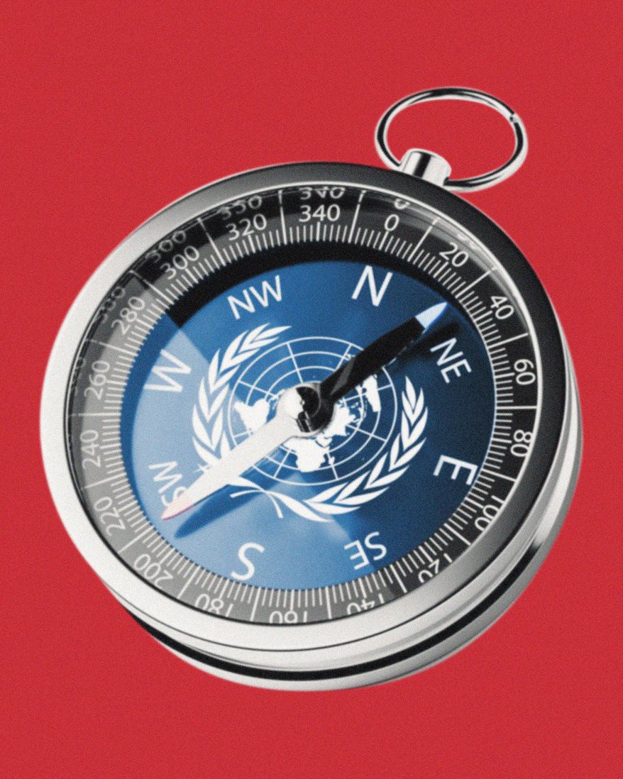 United Nations and NATO security compass Illustration by Linas Garsys/The Washington Times