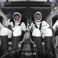 This photo provided by SpaceX shows the SpaceX crew seated in the Dragon spacecraft on Friday, April 8, 2022 in Cape Canaveral, Fla.  SpaceX is scheduled to launch  three rich businessmen and their astronaut escort to the International Space Station for more than a week’s stay.  (SpaceX via AP)