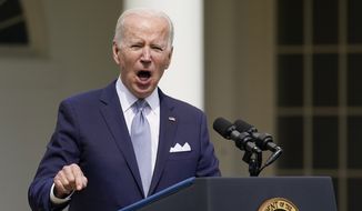 President Joe Biden speaks in the Rose Garden of the White House in Washington, Monday, April 11, 2022, to announce a final version of his administration&#39;s ghost gun rule, which comes with the White House and the Justice Department under growing pressure to crack down on gun deaths. (AP Photo/Carolyn Kaster)