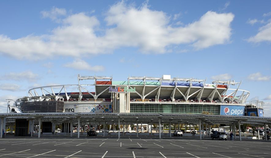 This Oct. 21, 2018 photo shows a general view of FedEx Field in Landover, Md. To encourage the Washington Commanders to stay in Maryland, the Maryland House approved a measure on Wednesday, April 5, 2022, to spend $400 million to develop the area around FedEx Field in the suburbs of the nation&#x27;s capital, but it does not include money for a new stadium for the NFL team.  (AP Photo/Mark Tenally, file) **FILE**