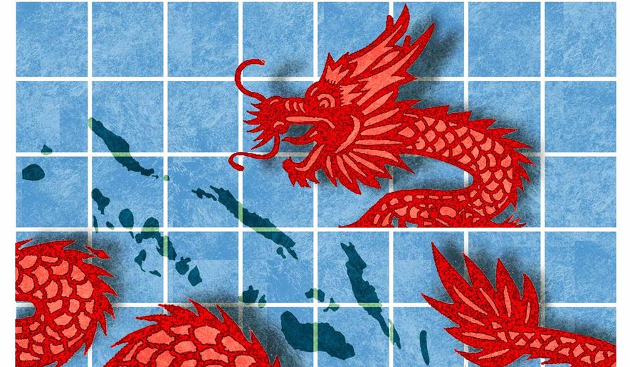 Illustration on China&#39;s threat to the Solomon Islands by Alexander Hunter/The Washington Times