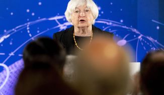 Treasury Secretary Janet Yellen speaks about digital assets policy at American University&#39;s Kogod School of Business Center for Innovation in Washington, Thursday, April 7, 2022. (AP Photo/Andrew Harnik)