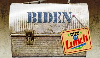 Lunch Box Joe Biden Out to Lunch Illustration by Greg Groesch/The Washington Times