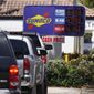 Cars line up at a Sunoco gas station offering high-level ethanol-gasoline blends at a cost below regular gasoline, Wednesday, April 13, 2022, in Delray Beach, Fla.   (AP Photo/Marta Lavandier)
