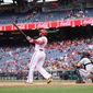 Nelson Cruz smashes 426-foot home run to drive in Juan Soto off of pitcher Zach Davies from Washington Nationals vs. Arizona Diamondbacks at Nationals Park, April 21, 2022. (Photography: All-Pro Reels / Alyssa Howell) **FILE**