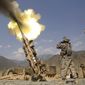 A 155mm round is fired from a 777 Howitzer canon at insurgents during a firing mission by soldiers with 2nd Platoon, Charlie Battery, 3rd Battalion, 321 Field Artillery Regiment out of Fort Bragg, N.C., July 8, 2011, at Forward Operating Base Bostick in Kunar province, Afghanistan. The Biden administration&#39;s decision to dramatically ramp up delivery of artillery guns to Ukraine eight weeks into the war signals a deepening American military commitment at a pivotal stage of fighting for the country&#39;s industrial heartland. (AP Photo/David Goldman, File)