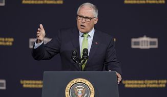 Washington Gov. Jay Inslee speaks Friday, April 22, 2022, at an event with President Joe Biden at Green River College in Auburn, Wash., south of Seattle. (AP Photo/Ted S. Warren) ** FILE **