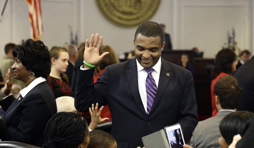 State Sen. Don Davis, D-Greene, takes the oath of office in the Senate chamber as lawmakers gather for the start of the 2017 Legislative session at the North Carolina General Assembly in Raleigh, N.C., Jan. 11, 2017. U.S. Rep. G.K. Butterfield has endorsed state Sen. Davis to become his successor in North Carolina&#39;s 1st Congressional District. The retiring congressman gave Davis on Monday, April 25, 2022 his seal of approval as the May 17 Democratic primary approaches. Three other Democrats are running for the nomination, including former state Sen. Erica Smith. (AP Photo/Gerry Broome)