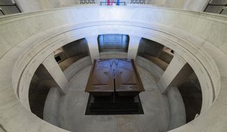 The tomb of president Ulysses S. Grant rests in the center of the rotunda of the General Grant National Memorial, Friday, April 22, 2022, in the Manhattan borough of New York. This month marks the 200th anniversary of the birth of Civil War hero and two-term president. (AP Photo/John Minchillo)