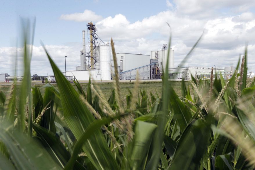 In this July 20, 2013, file photo, an ethanol plant stands next to a cornfield near Nevada, Iowa. (AP Photo/Charlie Riedel, File)