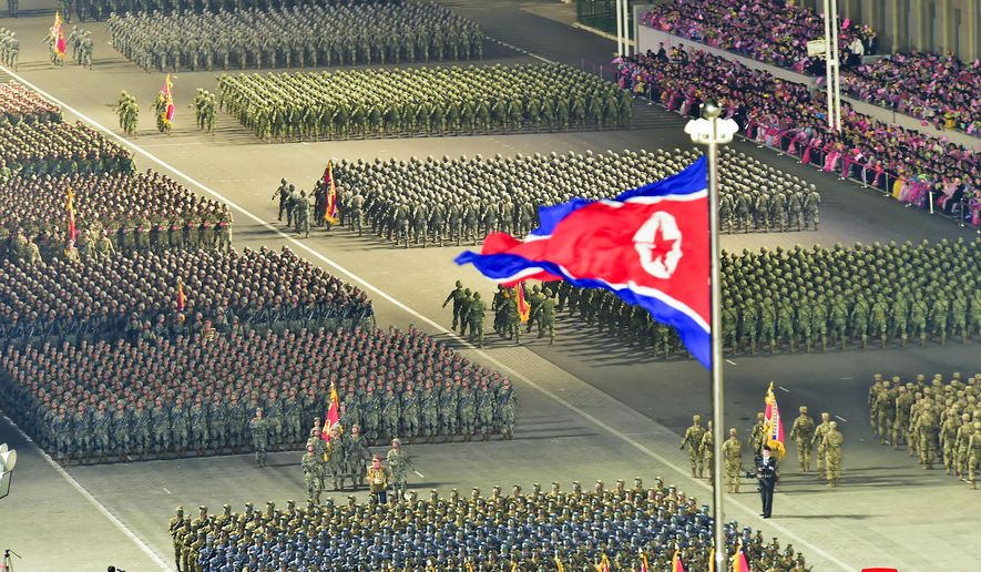 This photo provided by the North Korean government, shows a military parade to mark the 90th anniversary of North Korea&#39;s army at the Kim Il Sung Square in Pyongyang, North Korea Monday, April 25, 2022. Independent journalists were not given access to cover the event depicted in this image distributed by the North Korean government. The content of this image is as provided and cannot be independently verified. Korean language watermark on image as provided by source reads: &amp;quot;KCNA&amp;quot; which is the abbreviation for Korean Central News Agency. (Korean Central News Agency/Korea News Service via AP)