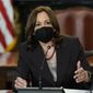 Vice President Kamala Harris speaks during a Cabinet meeting at the White House complex in Washington, April 13, 2022. Harris tested positive for COVID-19 on Tuesday, the White House announced. (AP Photo/Susan Walsh, File)