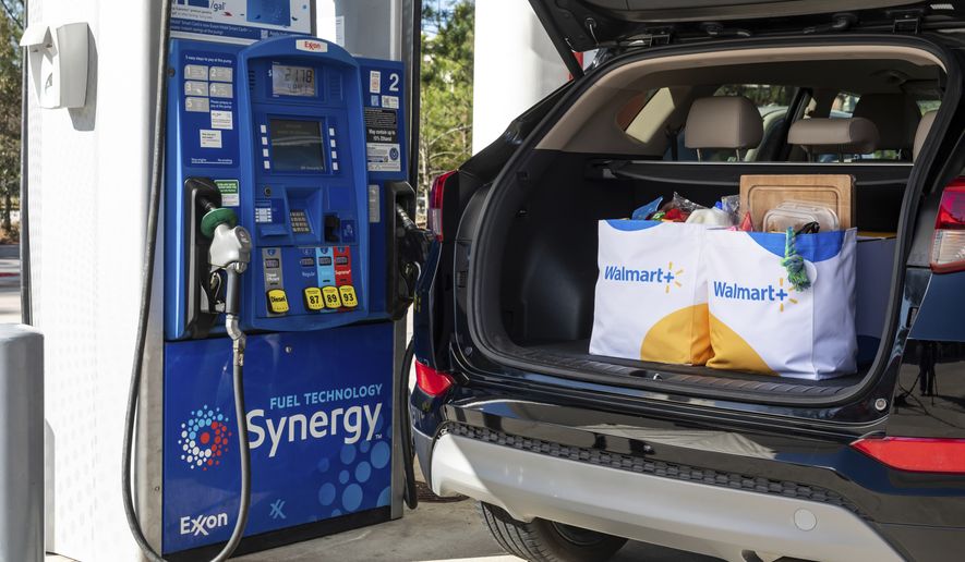 IMAGE DISTRIBUTED FOR EXXONMOBIL - Walmart+ members save 10 cents per gallon on gasoline at Exxon and Mobil stations nationwide. (Paul Ladd/AP Images for ExxonMobil)
