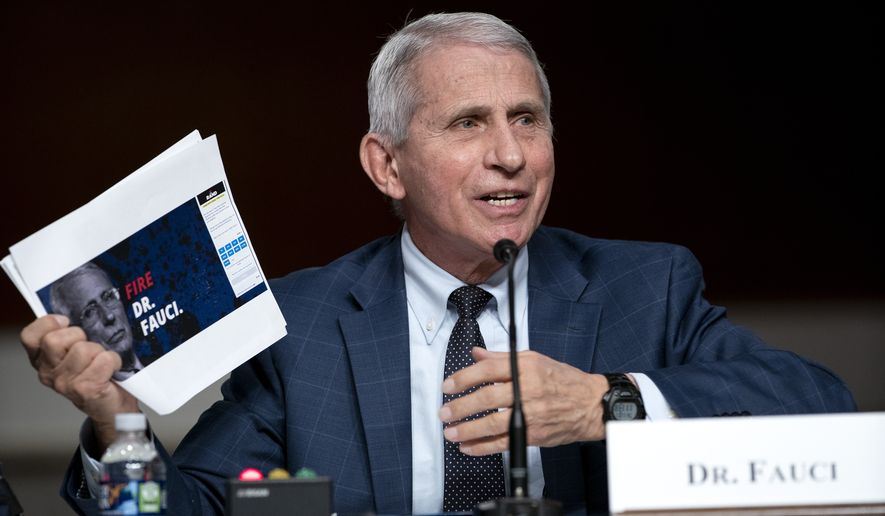 Dr. Anthony Fauci, director of the National Institute of Allergy and Infectious Diseases and chief medical adviser to the president, speaks during a Senate Health, Education, Labor, and Pensions Committee hearing Tuesday, Jan. 11, 2022 on Capitol Hill in Washington. (Greg Nash/Pool via AP) ** FILE **