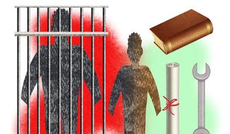 Illustration on the children of fathers in prison by Alexander Hunter/The Washington Times
