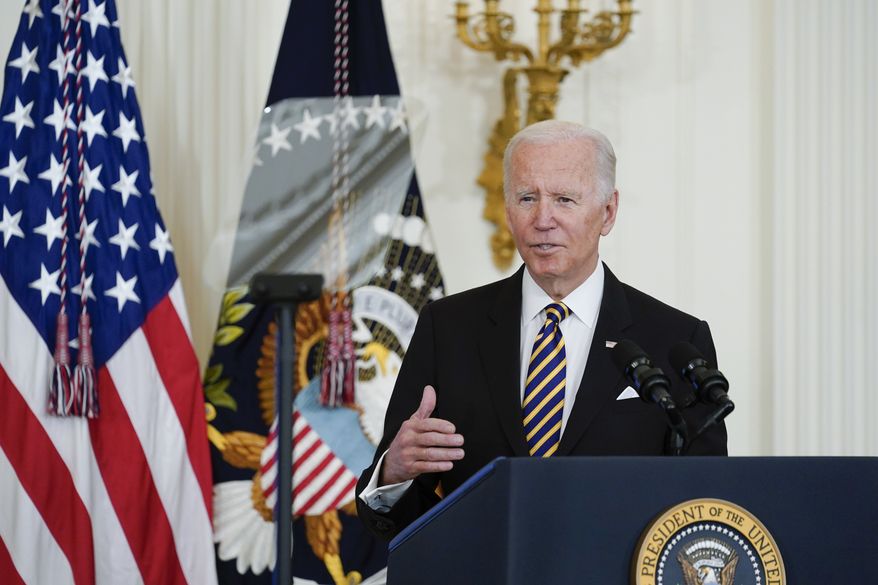President Joe Biden speaks during the 2022 National and State Teachers of the Year event in the East Room of the White House in Washington, Wednesday, April 27, 2022. The Department of Homeland Security is stepping up an effort to counter disinformation coming from Russia as well as misleading information that human smugglers circulate to target migrants hoping to travel to the U.S.-Mexico border.  (AP Photo/Susan Walsh)