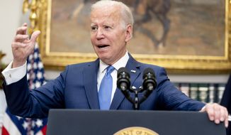 President Joe Biden speaks about the war in Ukraine in the Roosevelt Room at the White House, Thursday, April 28, 2022, in Washington. (AP Photo/Andrew Harnik)