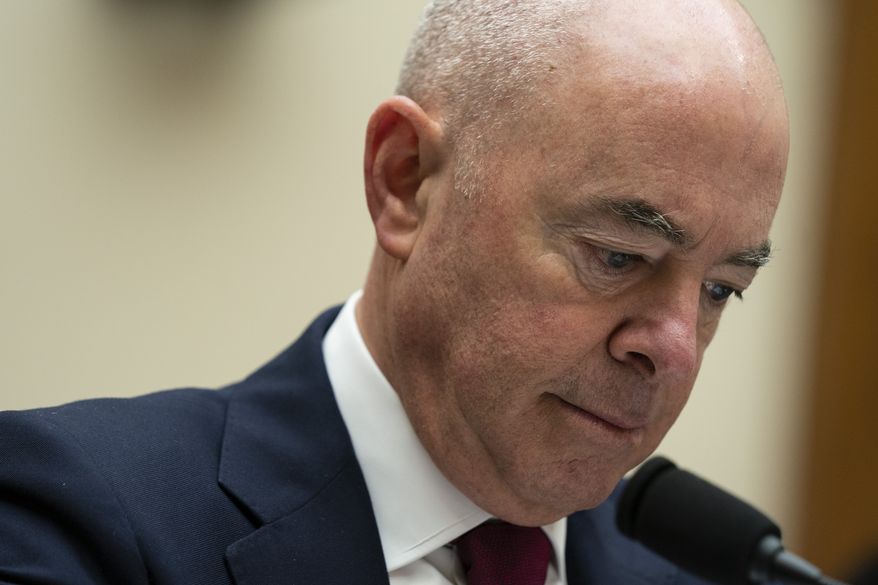Homeland Security Secretary Alejandro Mayorkas pauses during testimony before the House Judiciary Committee, on Capitol Hill, Thursday, April 28, 2022, in Washington. (AP Photo/Evan Vucci) **FILE**