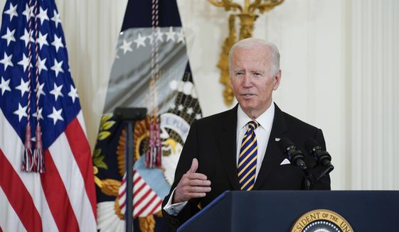President Joe Biden speaks during the 2022 National and State Teachers of the Year event in the East Room of the White House in Washington, Wednesday, April 27, 2022. The Department of Homeland Security is stepping up an effort to counter disinformation coming from Russia as well as misleading information that human smugglers circulate to target migrants hoping to travel to the U.S.-Mexico border.  (AP Photo/Susan Walsh)