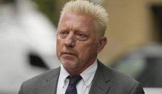 Former Tennis player Boris Becker arrives at Southwark Crown Court for sentencing in London, Friday, April 29, 2022. Becker was found guilty earlier of dodging his obligation to disclose financial information to settle his debts.(AP Photo/Alastair Grant)
