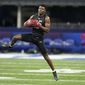 Louisiana-Lafayette defensive back Percy Butler runs a drill during the NFL football scouting combine, Sunday, March 6, 2022, in Indianapolis. (AP Photo/Darron Cummings) **FILE**