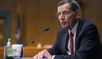 Sen. John Barrasso, R-Wyo., speaks during a Senate Foreign Relations committee hearing on the Fiscal Year 2023 Budget in Washington, Tuesday, April 26, 2022. (Bonnie Cash/Pool Photo via AP)