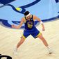Golden State Warriors&#39; Klay Thompson (11) celebrates his 3-point basket against the Memphis Grizzlies in the second half of Game 1 of a second-round NBA basketball playoff series in Memphis, Tenn., Sunday, May 1, 2022. (Carlos Avila Gonzalez/San Francisco Chronicle via AP)