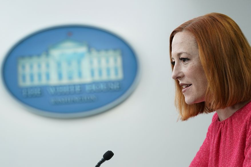 White House press secretary Jen Psaki speaks during the daily briefing at the White House in Washington, Monday, May 2, 2022. (AP Photo/Susan Walsh)