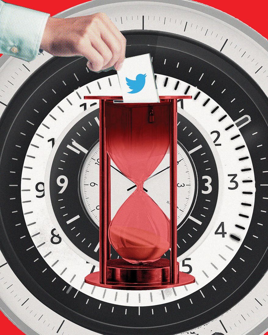 Elon Musk and Twitter Time Machine Illustration by Linas Garsys/The Washington Times