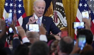 President Joe Biden speaks during a reception to celebrate Eid al-Fitr in the East Room of the White House in Washington, Monday, May 2, 2022. (AP Photo/Susan Walsh)