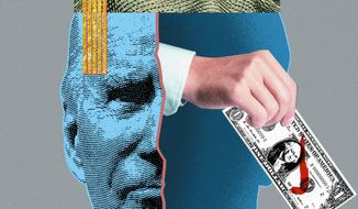 Illustration on Biden forgiving college debt by Linas Garsys/The Washington Times