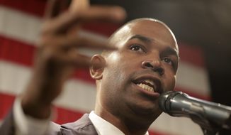 Democrat Antonio Delgado speaks at a democratic watch party in Kingston, N.Y., Tuesday, Nov. 6, 2018, after defeating incumbent Republican John Faso for the U.S. House race. New York Gov. Kathy Hochul announced Tuesday, May 3, 2022, that Delgado will serve as New York&#39;s next lieutenant governor. (AP Photo/Seth Wenig) **FILE**