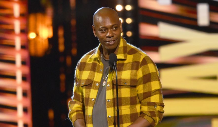 Dave Chappelle appears during the Rock &amp; Roll Hall of Fame induction ceremony on Oct. 30, 2021, in Cleveland. Chappelle was tackled during a performance at the Hollywood Bowl Tuesday, May 3, 2022. Security guards chased and overpowered the attacker, and Chappelle was able to continue his performance while the man was taken away in an ambulance. (AP Photo/David Richard) **FILE**