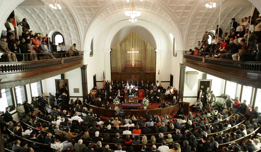 File - Then-Democratic presidential candidate Sen. Barack Obama, D-Ill., speaks at Brown Chapel AME Church in Selma, Ala., on March 4, 2007. The church tops the 2022 list of the nation's most endangered historic places, according to the National Trust for Historic Preservation. (AP Photo/Rob Carr, File)