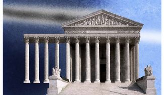Illustration on packing the Supreme Court by Alexander Hunter/The Washington Times