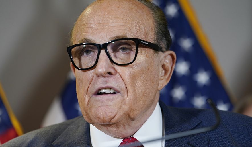 Former Mayor of New York Rudy Giuliani, a lawyer for President Donald Trump, speaks during a news conference at the Republican National Committee headquarters, Thursday Nov. 19, 2020, in Washington. (AP Photo/Jacquelyn Martin, File)