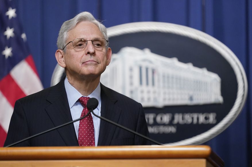Attorney General Merrick Garland listens to a reporter&#39;s question during a news conference to announce actions to enhance the Biden administration&#39;s environmental justice efforts, Thursday, May 5, 2022, at the Department of Justice in Washington. (AP Photo/Patrick Semansky)
