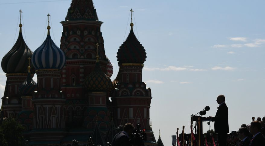 In this file photo, Russian President Vladimir Putin delivers his speech during the Victory Day military parade marking the 75th anniversary of the Nazi defeat in Moscow, Russia, June 24, 2020. (Ramil Sitdikov, Sputnik, Kremlin Pool Photo via AP, File) **FILE**