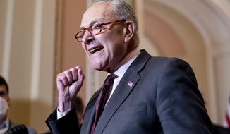 Senate Majority Leader Chuck Schumer, D-N.Y., tells reporters he is furious that the Supreme Court could overturn the landmark 1973 Roe v. Wade case, at the Capitol in Washington, Tuesday, May 3, 2022. Schumer called the news &amp;quot;a dark and disturbing day for America.&amp;quot; (AP Photo/J. Scott Applewhite)