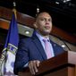 Rep. Hakeem Jeffries, D-N.Y., speaks to members of the media during a news conference on Capitol Hill in Washington, on Tuesday, Aug. 24, 2021. (AP Photo/Amanda Andrade-Rhoades) **FILE**