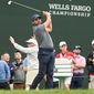 Jason Day follows through on a swing during the 1st round of the Wells Fargo Championship at TPC Potomac at Avenel Farm, Potomac, MD, May 5, 2022. (Photo by All-Pro Reels)